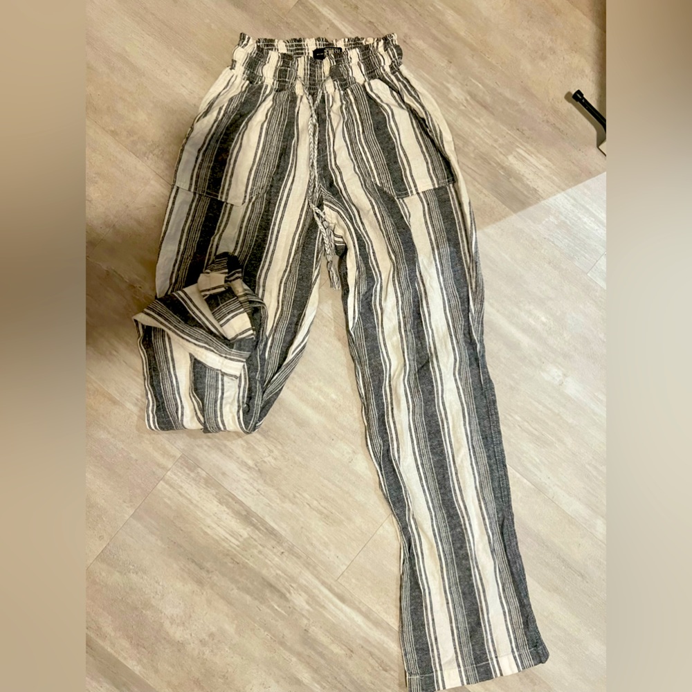 Linen pants white & dark grey
